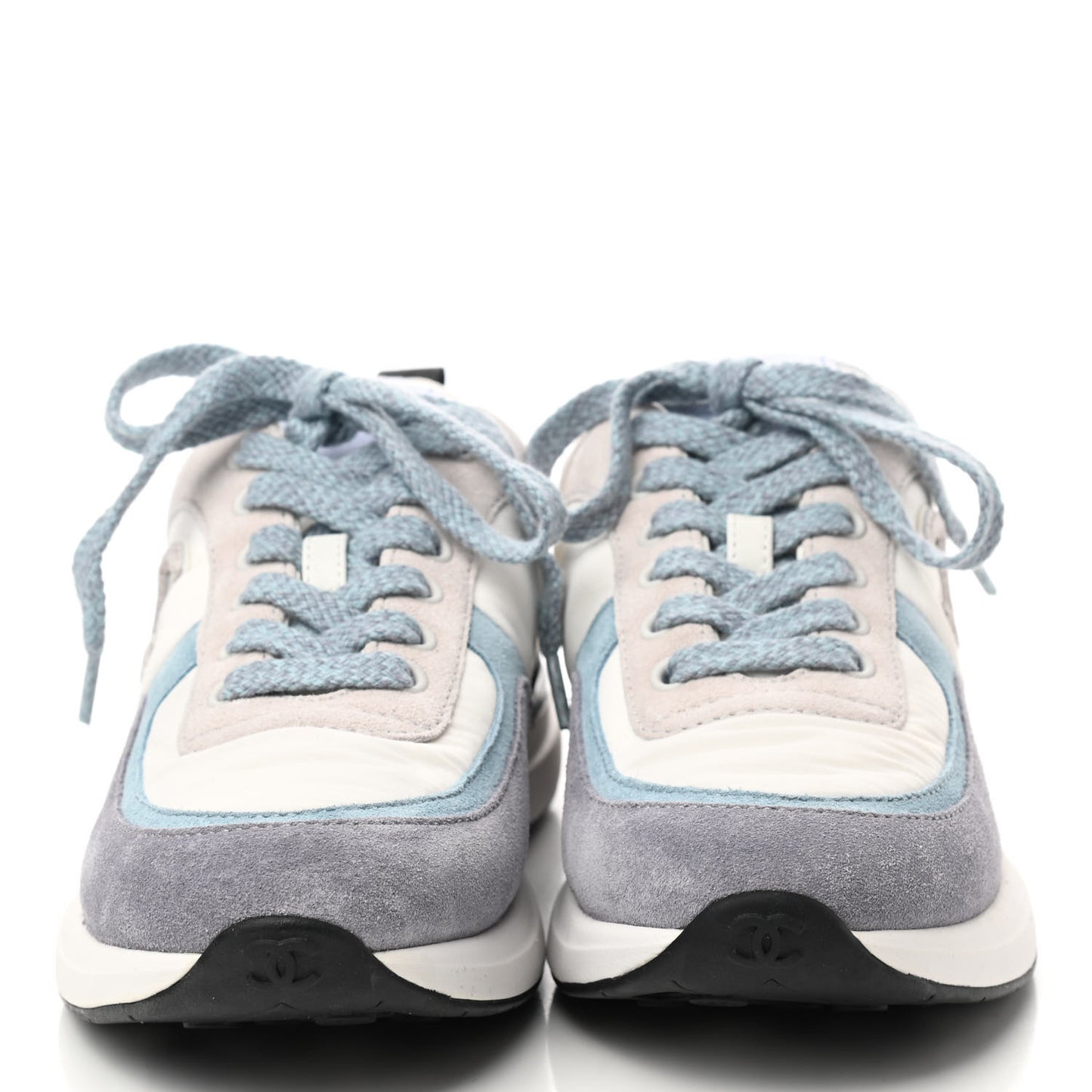 Nylon Calfskin Suede Womens CC Sneakers 36.5 White Grey Blue
