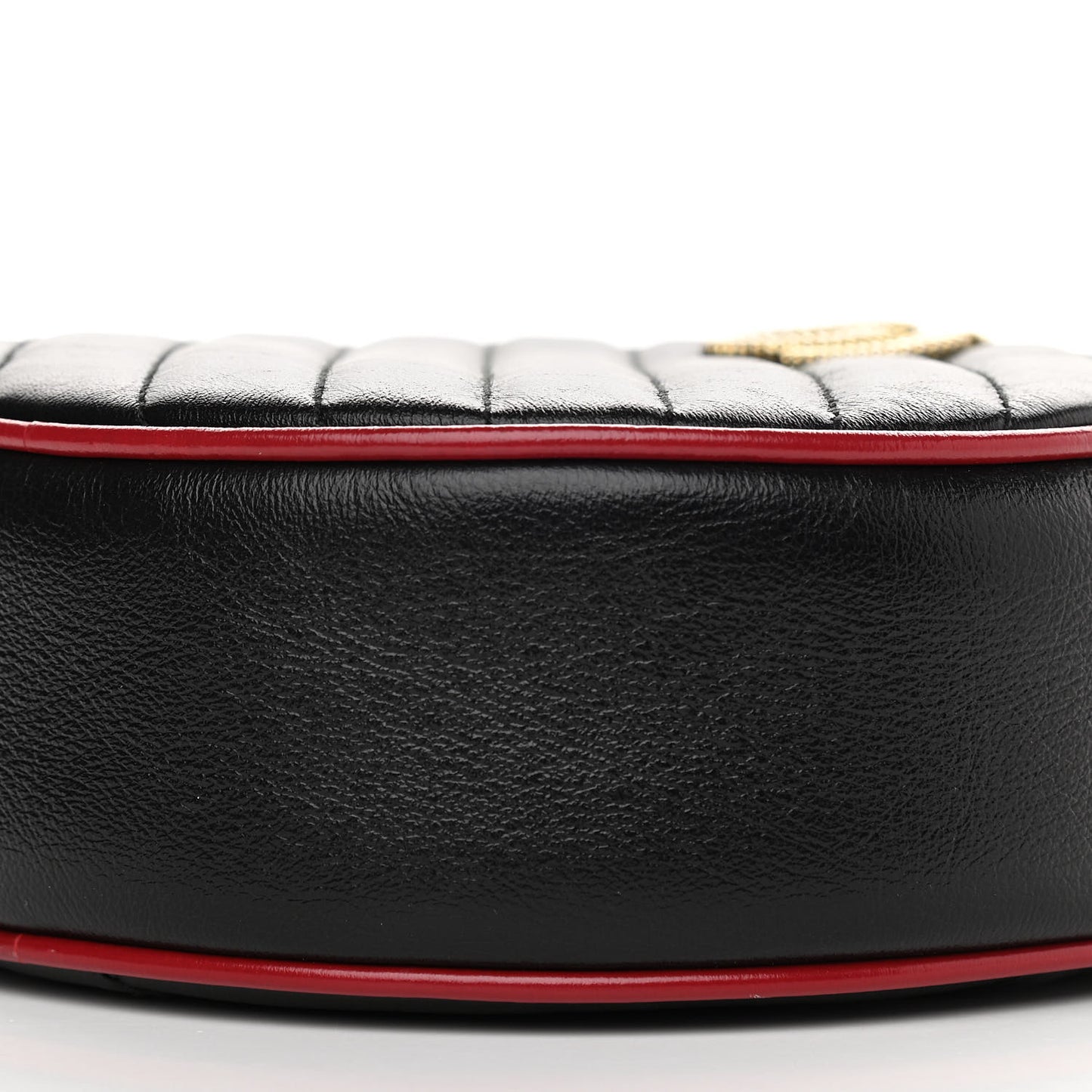 Vintage Effect Calfskin Matelasse Diagonal Mini Torchon GG Marmont Round Shoulder Bag Black Romantic Cherry