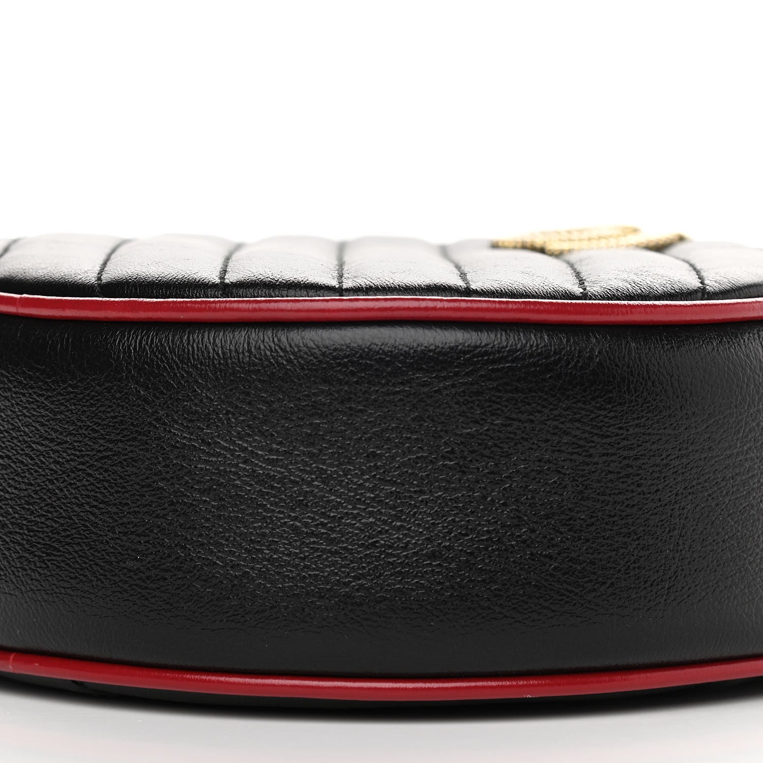 Gucci Vintage Effect Calfskin Matelasse Diagonal Mini Torchon GG Marmont Round Shoulder Bag Black Romantic Cherry 10 of 10