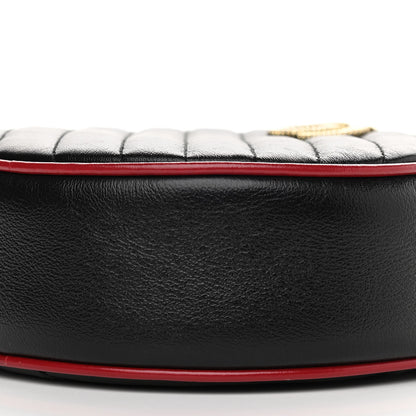 Gucci Vintage Effect Calfskin Matelasse Diagonal Mini Torchon GG Marmont Round Shoulder Bag Black Romantic Cherry 10 of 10