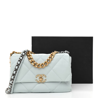 Chanel Lambskin Quilted Large Chanel 19 Flap Light Blue 10 of 10