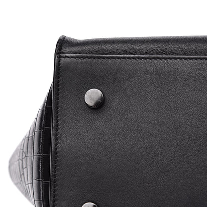 Saint Laurent Smooth Calfskin Crocodile Embossed Small Monogram Downtown Cabas Black 10 of 12