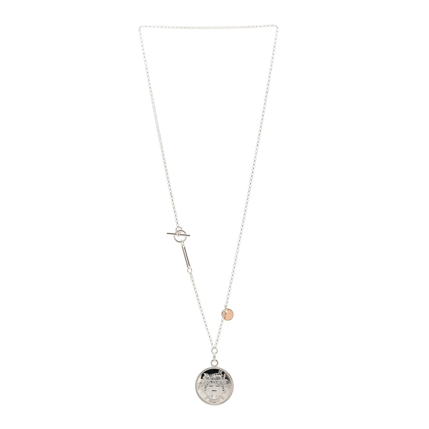 Hermes Sterling Silver 18K Rose Gold GM Ex-Libris Long Pendant Necklace 3 of 5