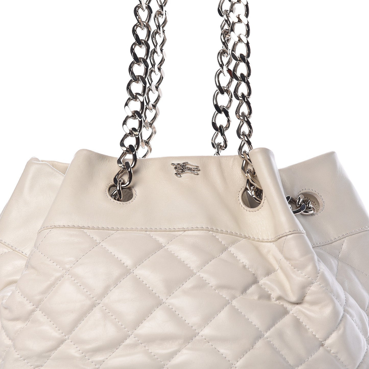 Calfskin Quilted Bucket Shoulder Bag White