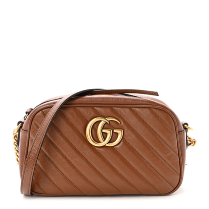 Gucci Glazed Calfskin Matelasse Diagonal Small GG Marmont Chain Shoulder Bag Cuir 1 of 10