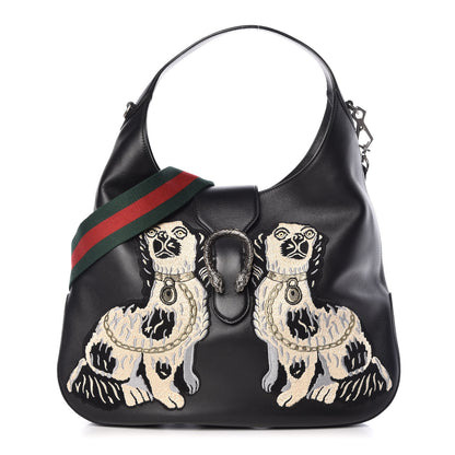 Gucci Calfskin Web Dog Embroidered Large Dionysus Hobo Black 1 of 12