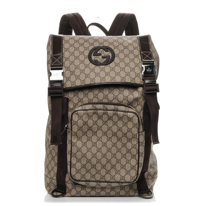 Gucci GG Supreme Monogram Large Interlocking G Double Buckle Backpack Dark Brown 1 of 7