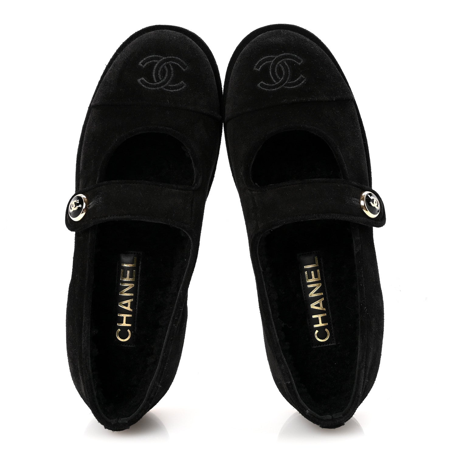 Chanel Suede Cap Toe CC Mary Jane Flats 37 Black 1778938