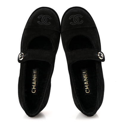 Chanel Suede Cap Toe CC Mary Jane Flats 37 Black 2 of 10