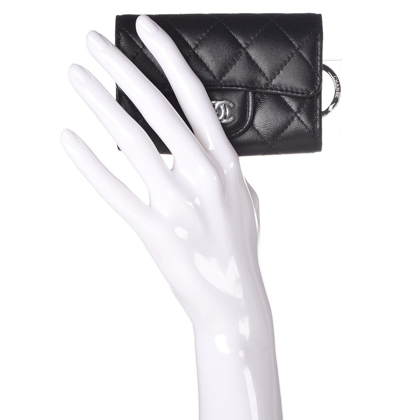 Lambskin Quilted 4 Key Holder Black