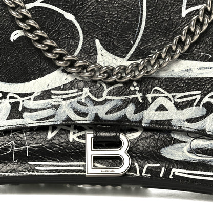 Balenciaga Agneau Arena Graffiti Medium Crush Chain Bag Black White 8 of 10
