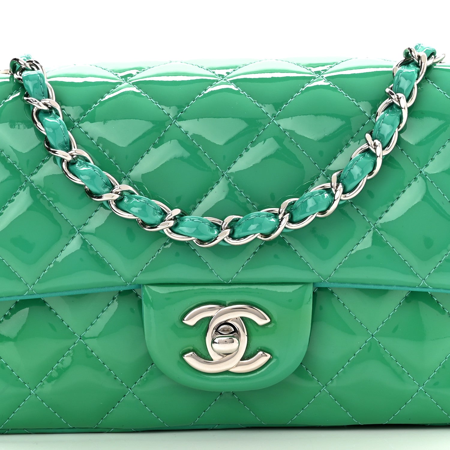 Chanel Patent Calfskin Quilted Mini Rectangular Flap Green 8 of 10