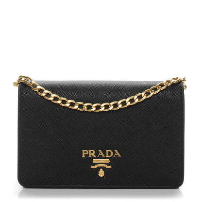 Prada Saffiano Lux Chain Wallet Nero Black 1 of 7