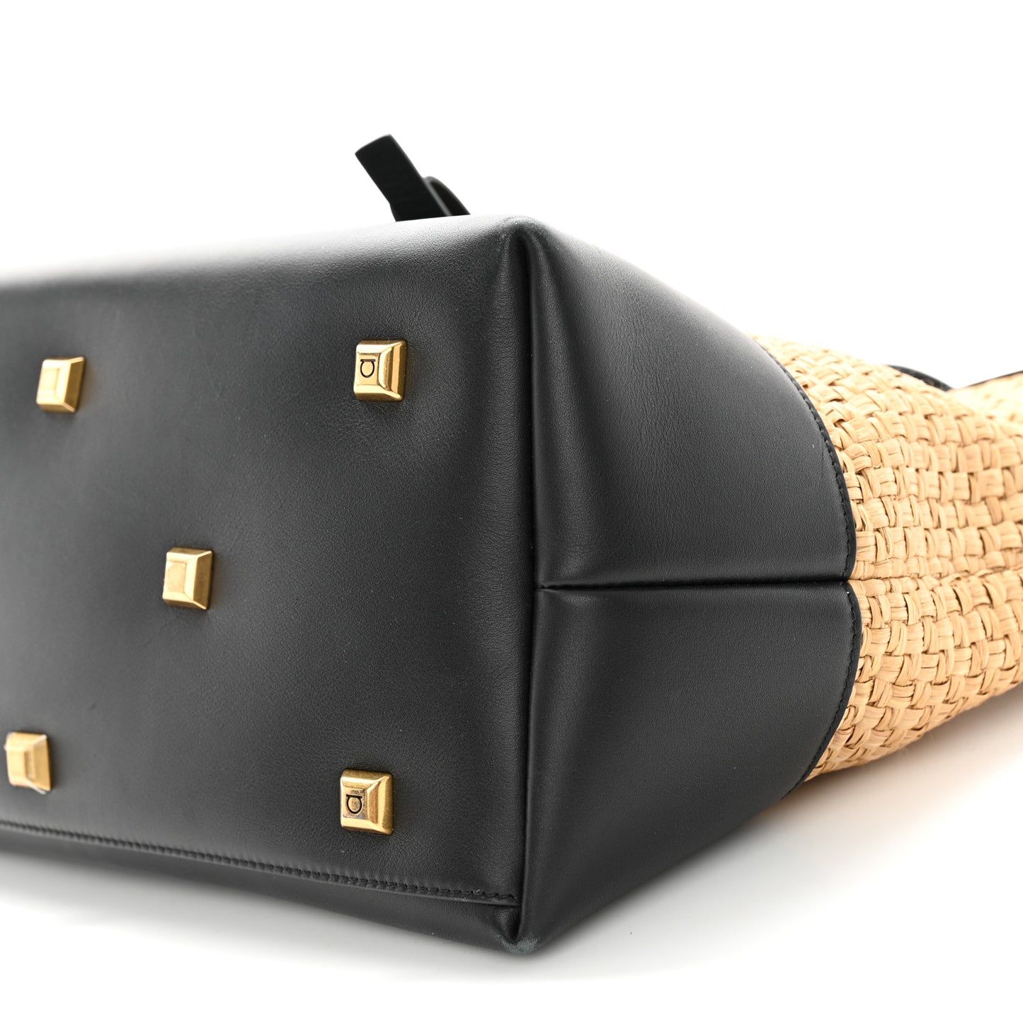 Woven Raffia Calfskin The Studio Tote Beige Black