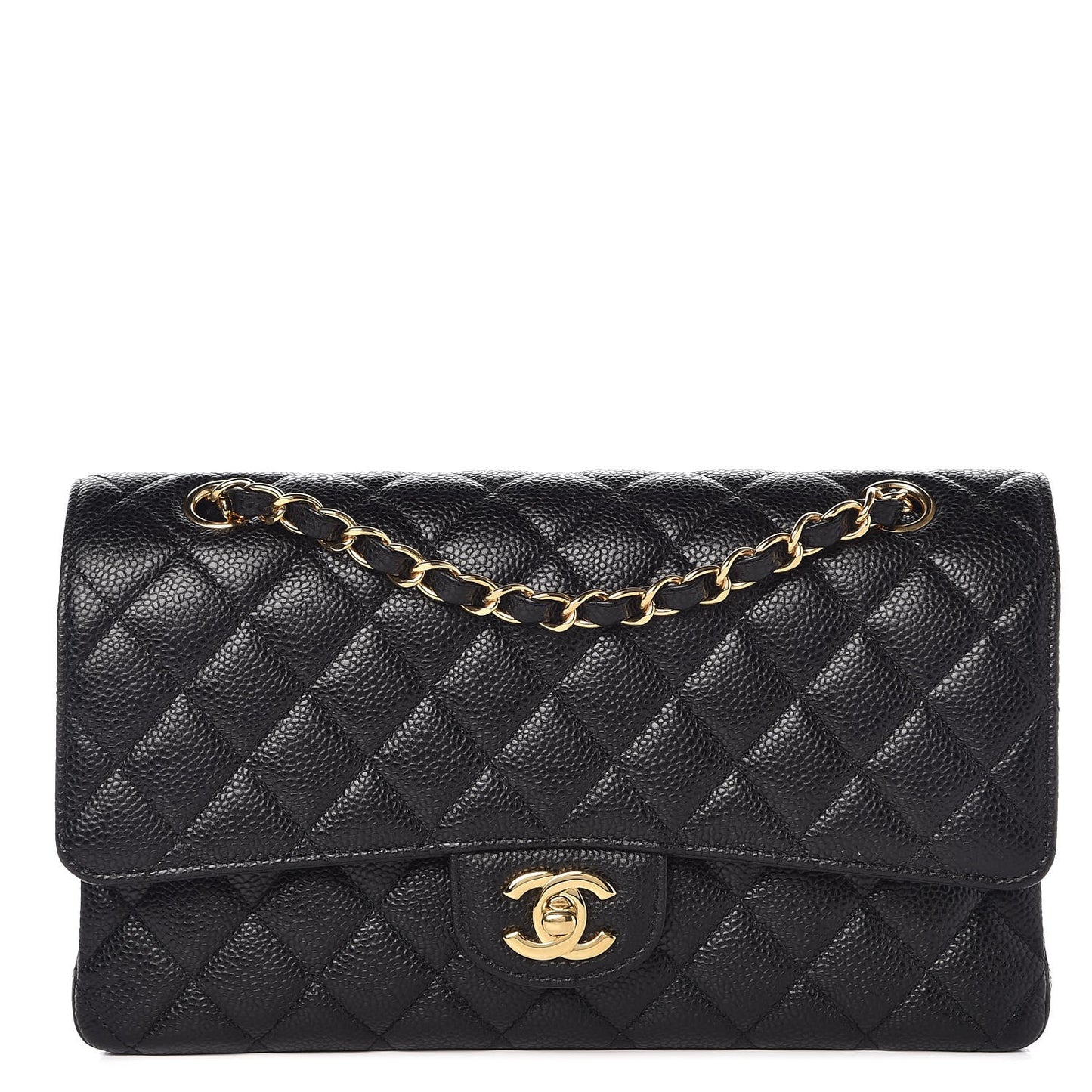 Caviar Quilted Medium Double Flap Black