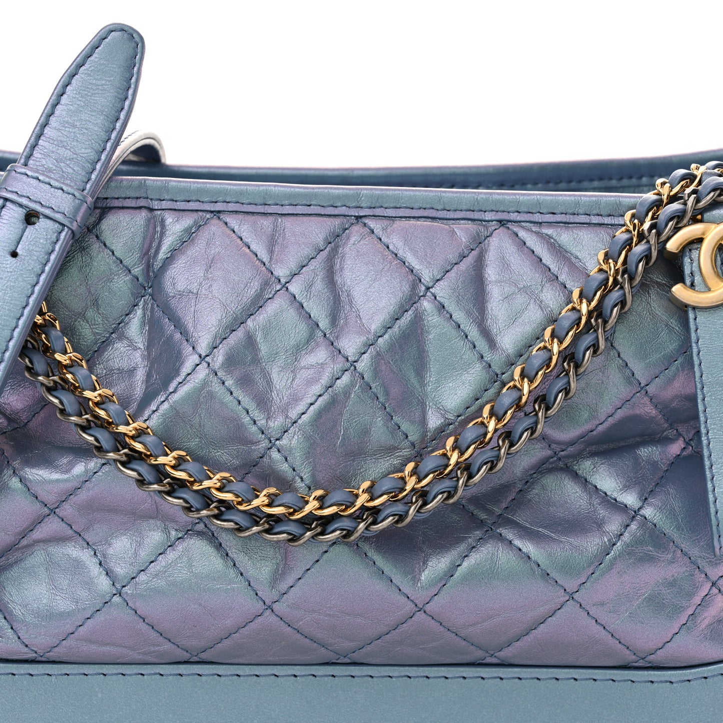Iridescent Aged Calfskin Quilted Medium Gabrielle Hobo Blue