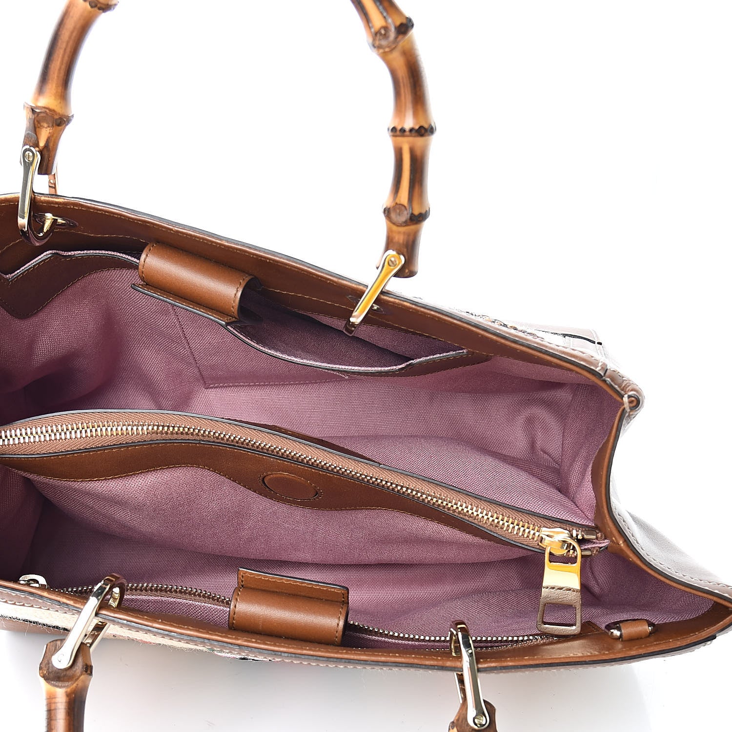 Gucci Calfskin L'Aveugle Par Amour Embroidered Medium Bamboo Shopper Tote Brown 5 of 11