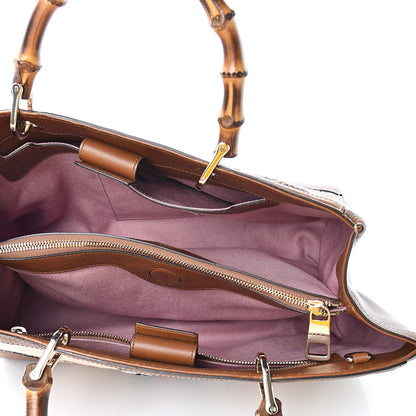 Gucci Calfskin L'Aveugle Par Amour Embroidered Medium Bamboo Shopper Tote Brown 5 of 11