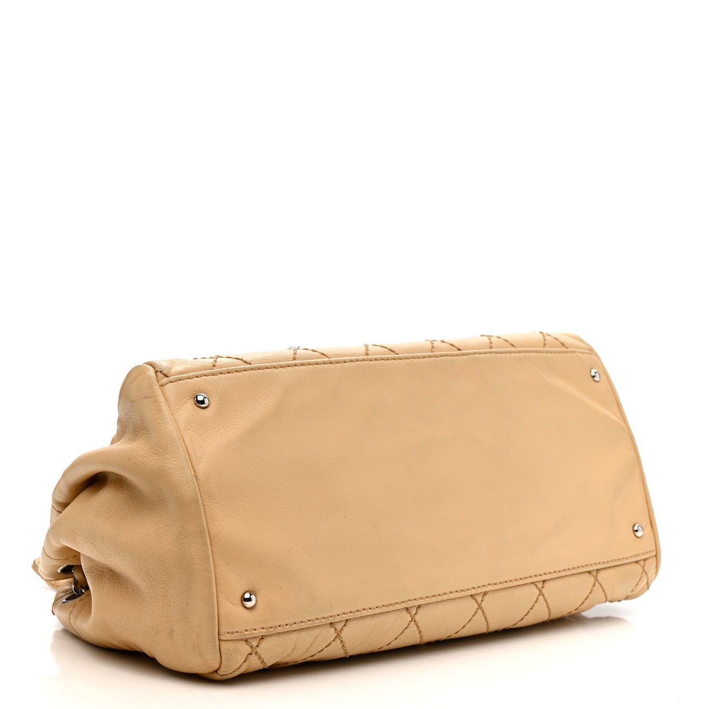 Lambskin Stitched Accordion Tote Beige