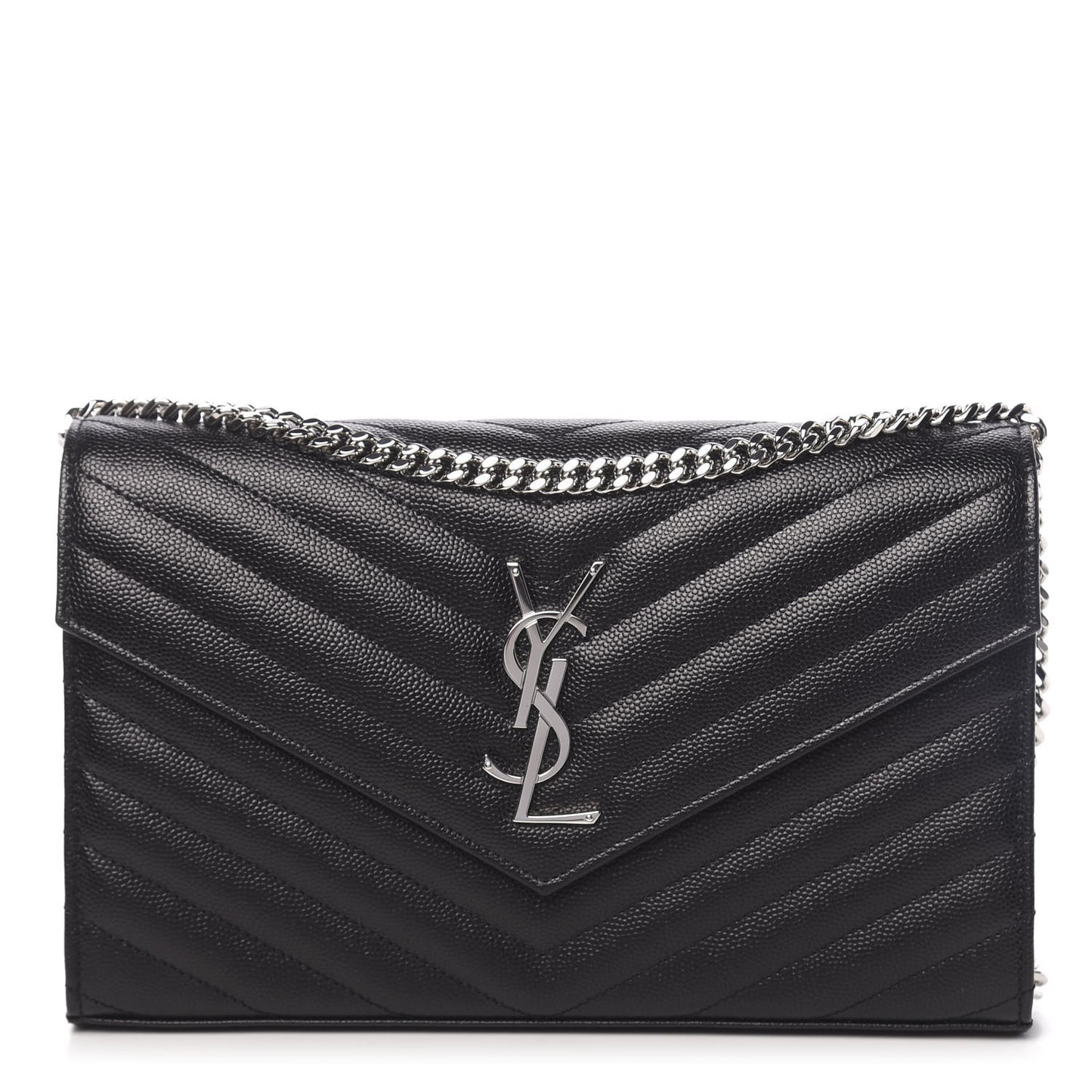 Grain De Poudre Matelasse Chevron Monogram Chain Wallet Black