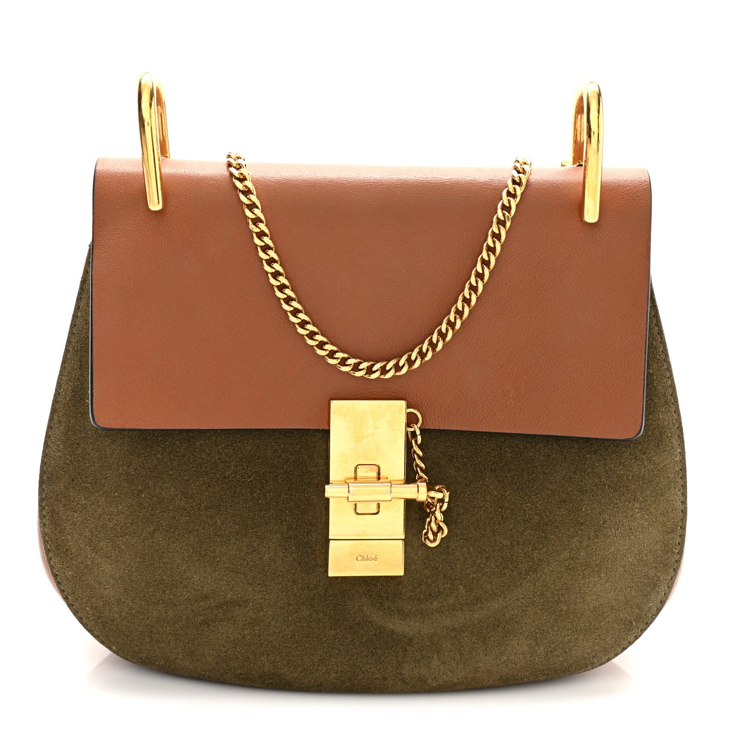 Suede Smooth Calfskin Drew Shoulder Bag Caramel