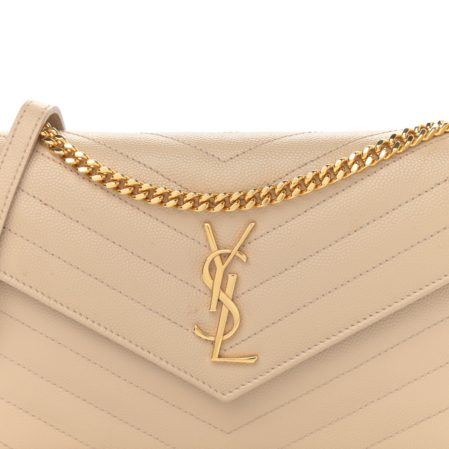Grain De Poudre Matelasse Chevron Monogram Envelope Chain Wallet Dark Beige