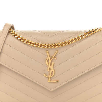 Saint Laurent Grain De Poudre Matelasse Chevron Monogram Envelope Chain Wallet Dark Beige 8 of 13