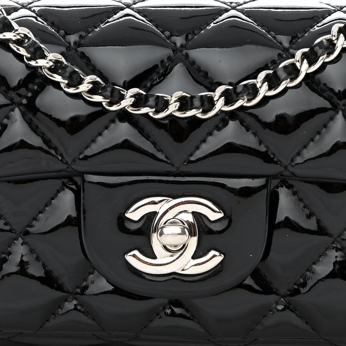 Patent Calfskin Quilted Extra Mini Rectangular Flap Black