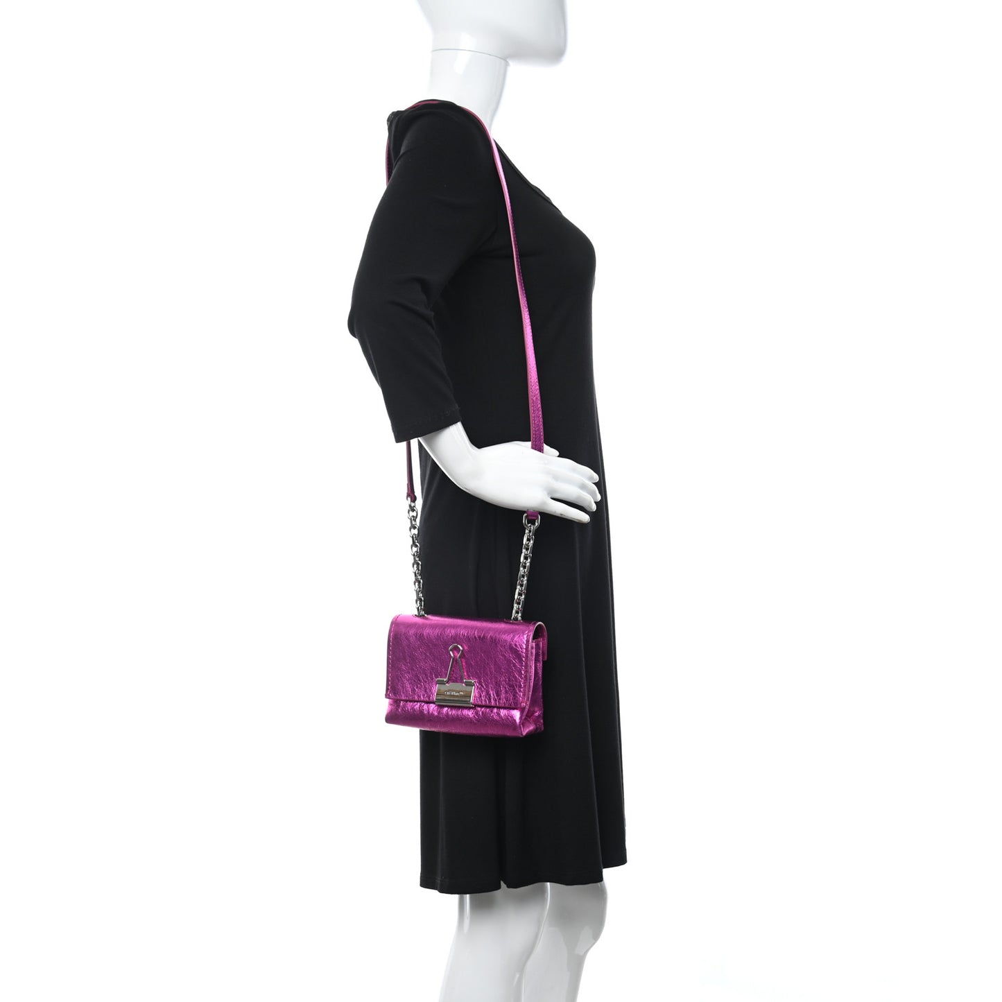 Calfskin Metallic Small Binder Clip Crossbody Pink