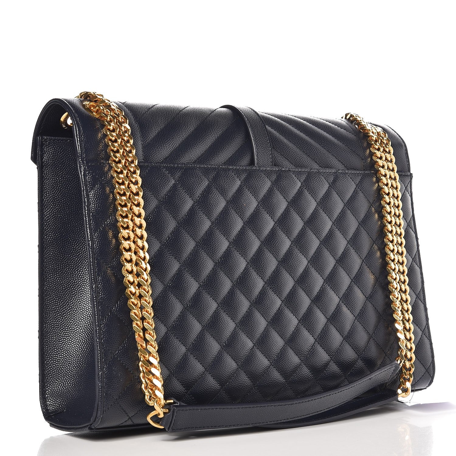 Saint Laurent Grain De Poudre Mixed Matelasse Large Triquilt Monogram Satchel Deep Marine 4 of 8