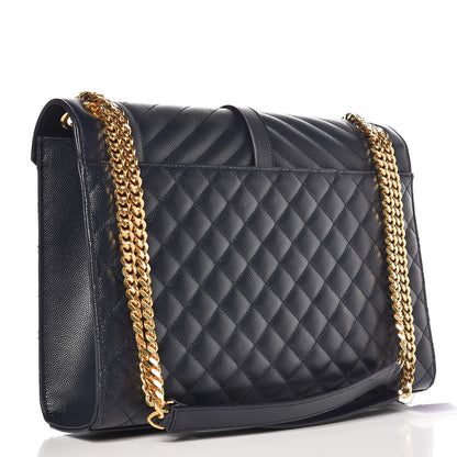 Saint Laurent Grain De Poudre Mixed Matelasse Large Triquilt Monogram Satchel Deep Marine 4 of 8