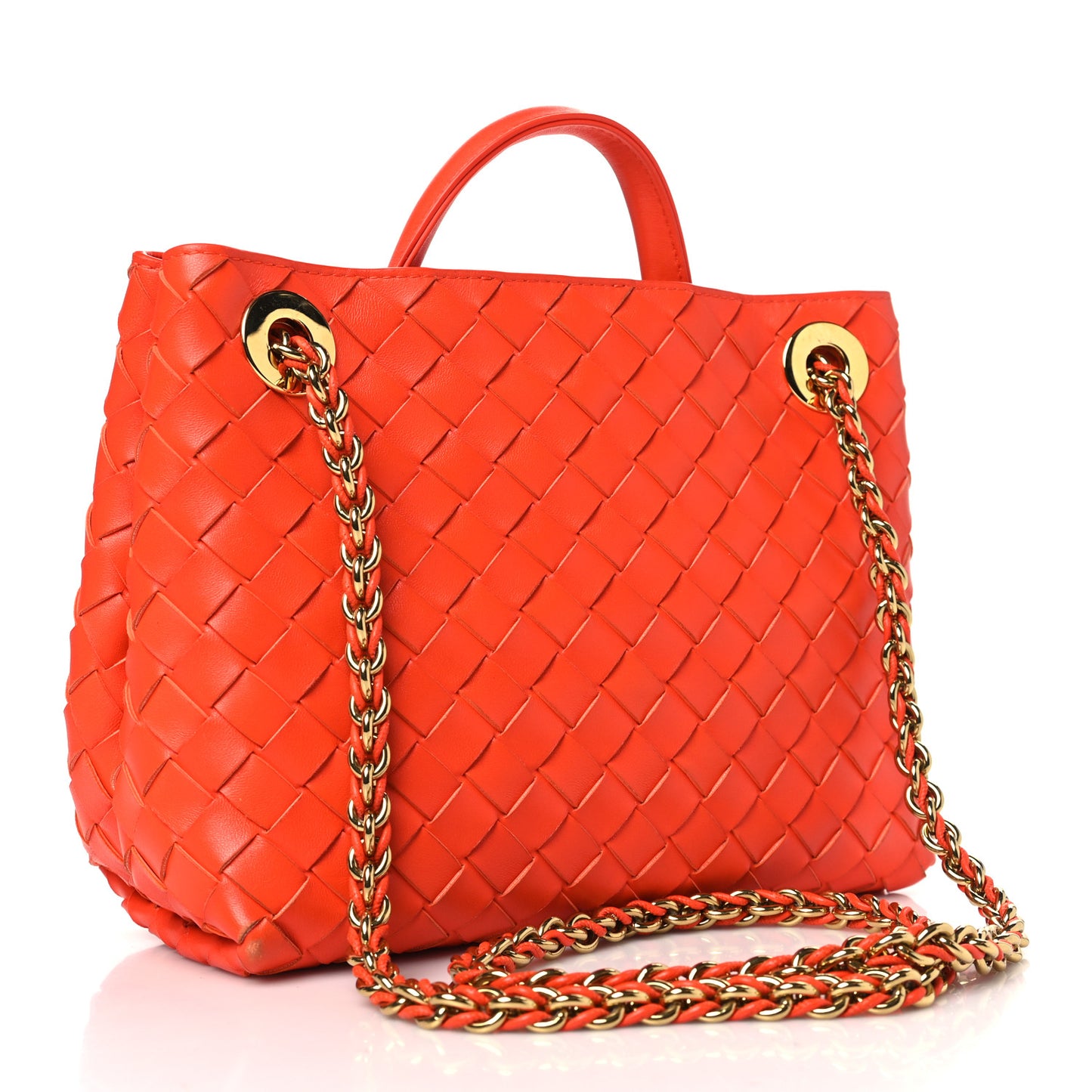 Nappa Intrecciato Small Andiamo With Chain Shoulder Bag Orange