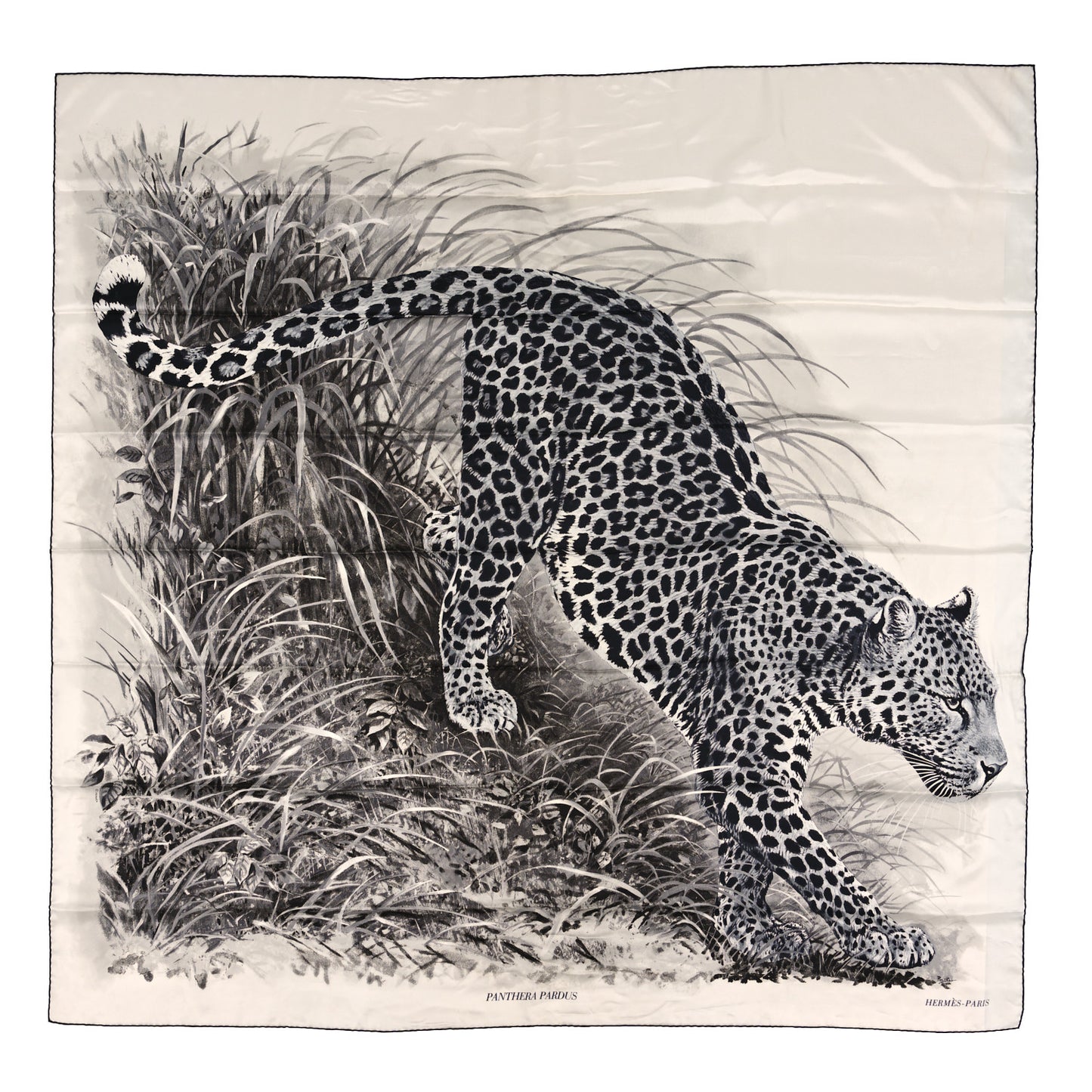 Silk Panthera Pardus Scarf 140 Black White Anthracite