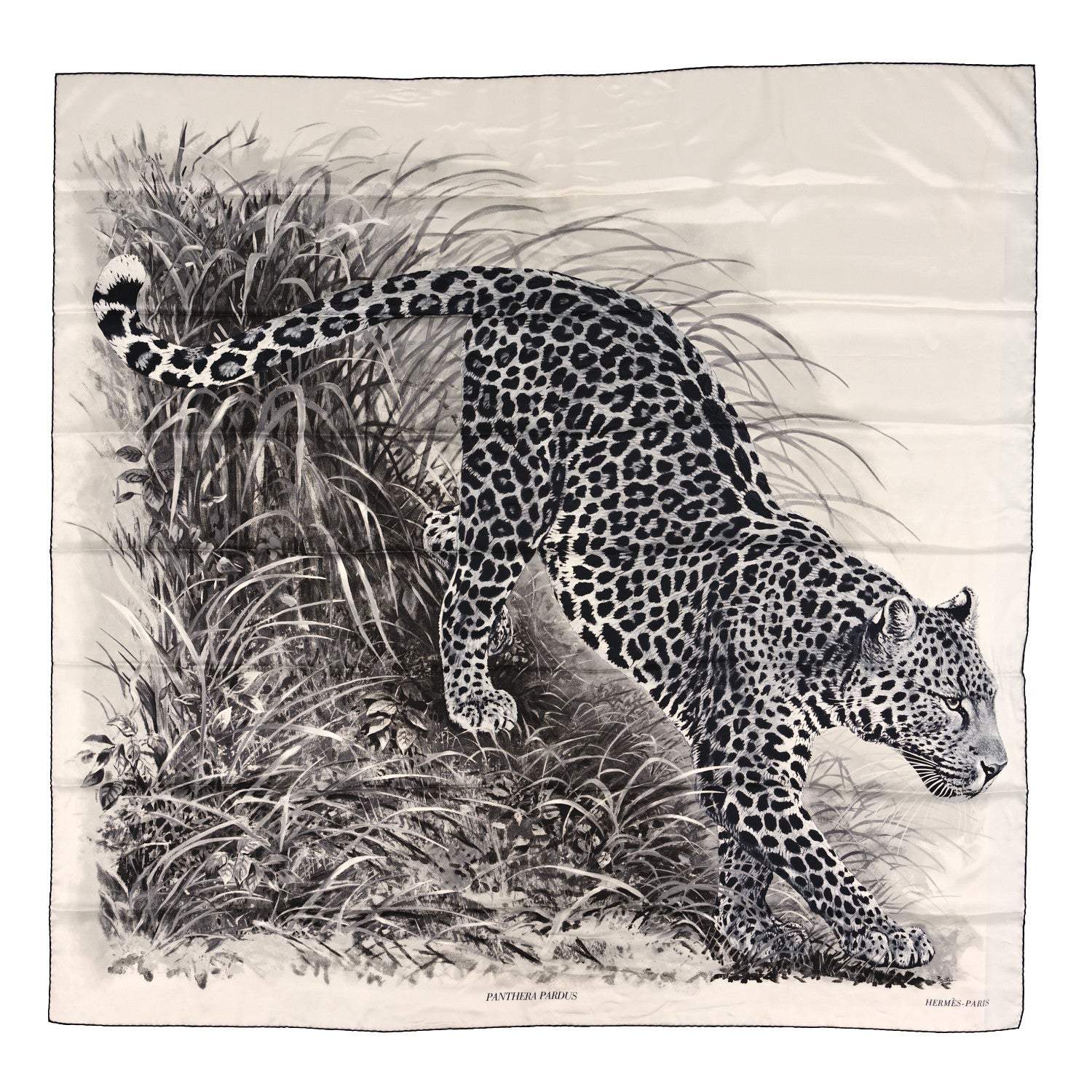 Hermes Silk Panthera Pardus Scarf 140 Black White Anthracite 1 of 3
