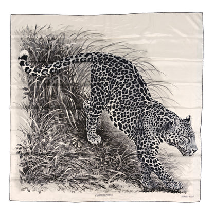 Hermes Silk Panthera Pardus Scarf 140 Black White Anthracite 1 of 3