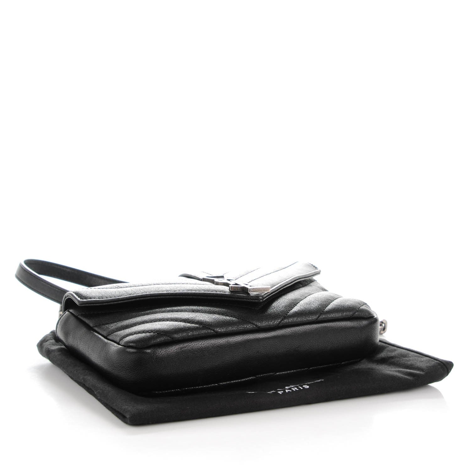 Saint Laurent Sheepskin Matelasse Chevron Monogram College Chain Wallet Black 4 of 7
