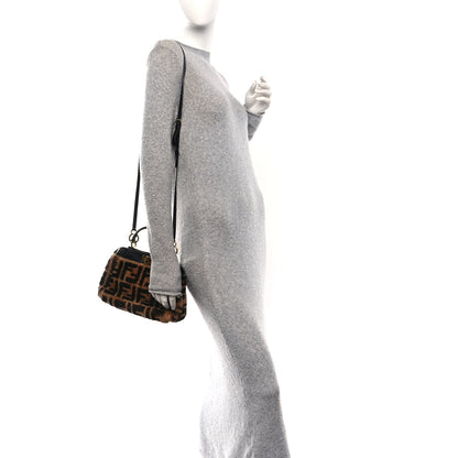 Fendi Shearling Nappa Macro FF 1974 Mini Peekaboo Iconic Satchel Tobacco Black 2 of 8