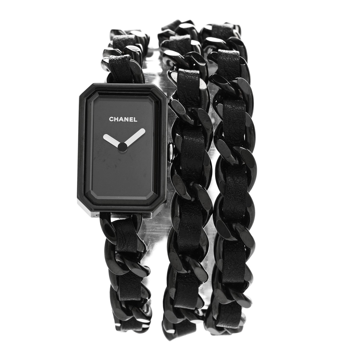 Chanel Stainless Steel Lambskin 16mm Premiere Rock Triple Row Quartz Watch Black 1 of 5