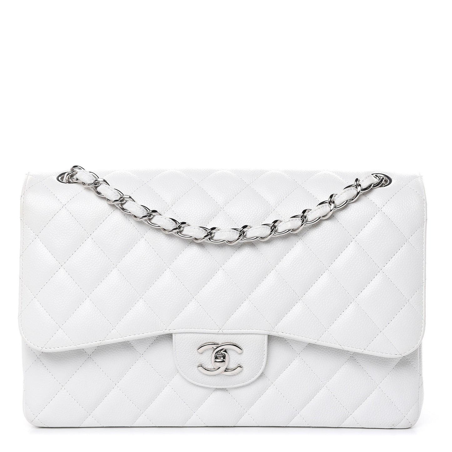 Caviar Quilted Jumbo Double Flap White