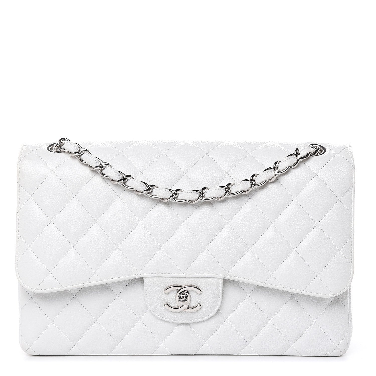 Chanel Caviar Quilted Jumbo Double Flap White 1 of 16