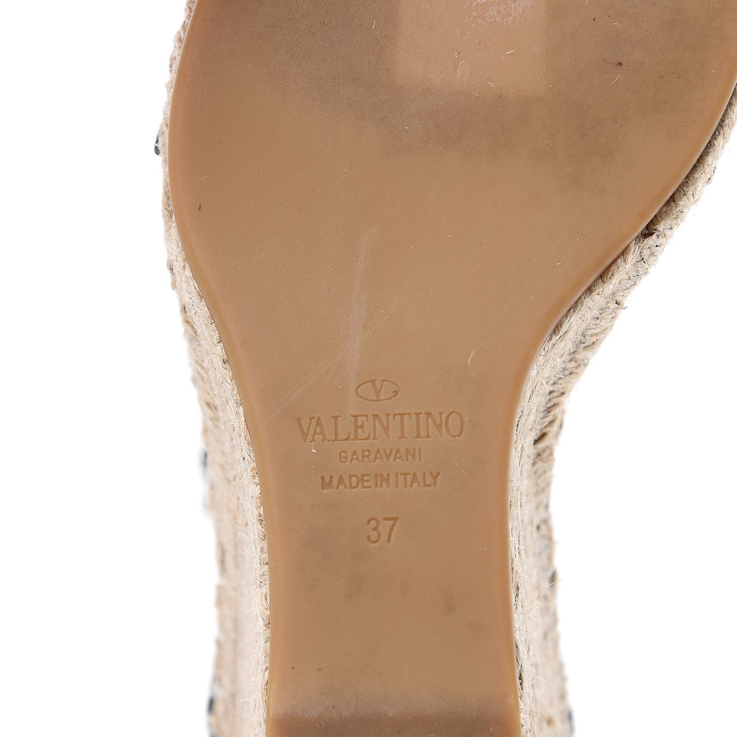 Grained Calfskin Rockstud Ankle Strap Espadrille 15/105mm Wedge Sandals 37 Black Light Cuir Natural