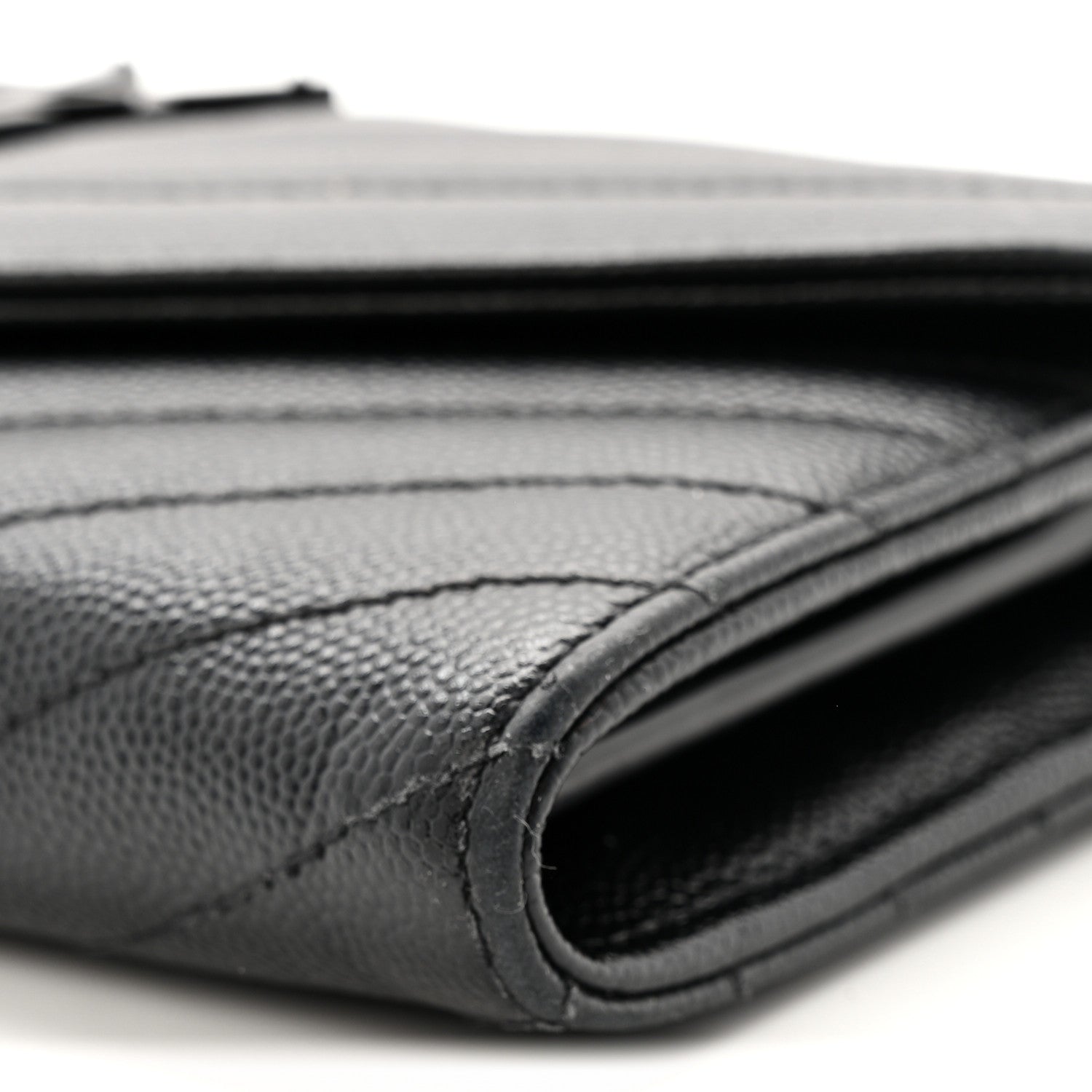 Saint Laurent Grain De Poudre Matelasse Chevron Monogram Flap Wallet Black 9 of 11