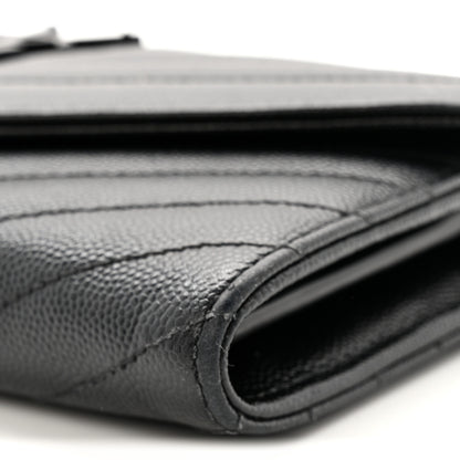 Saint Laurent Grain De Poudre Matelasse Chevron Monogram Flap Wallet Black 9 of 11
