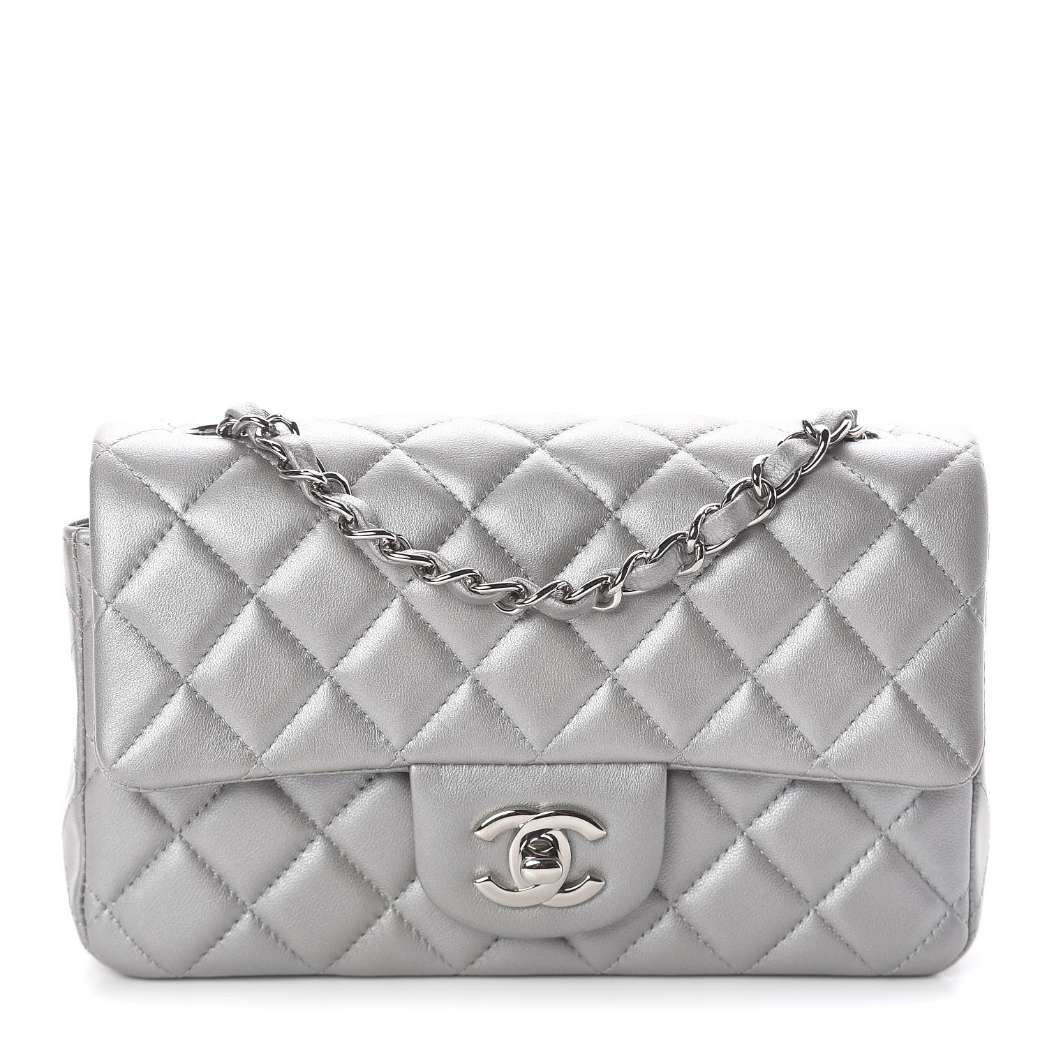 Chanel Metallic Lambskin Quilted Mini Rectangular Flap Silver 1 of 11
