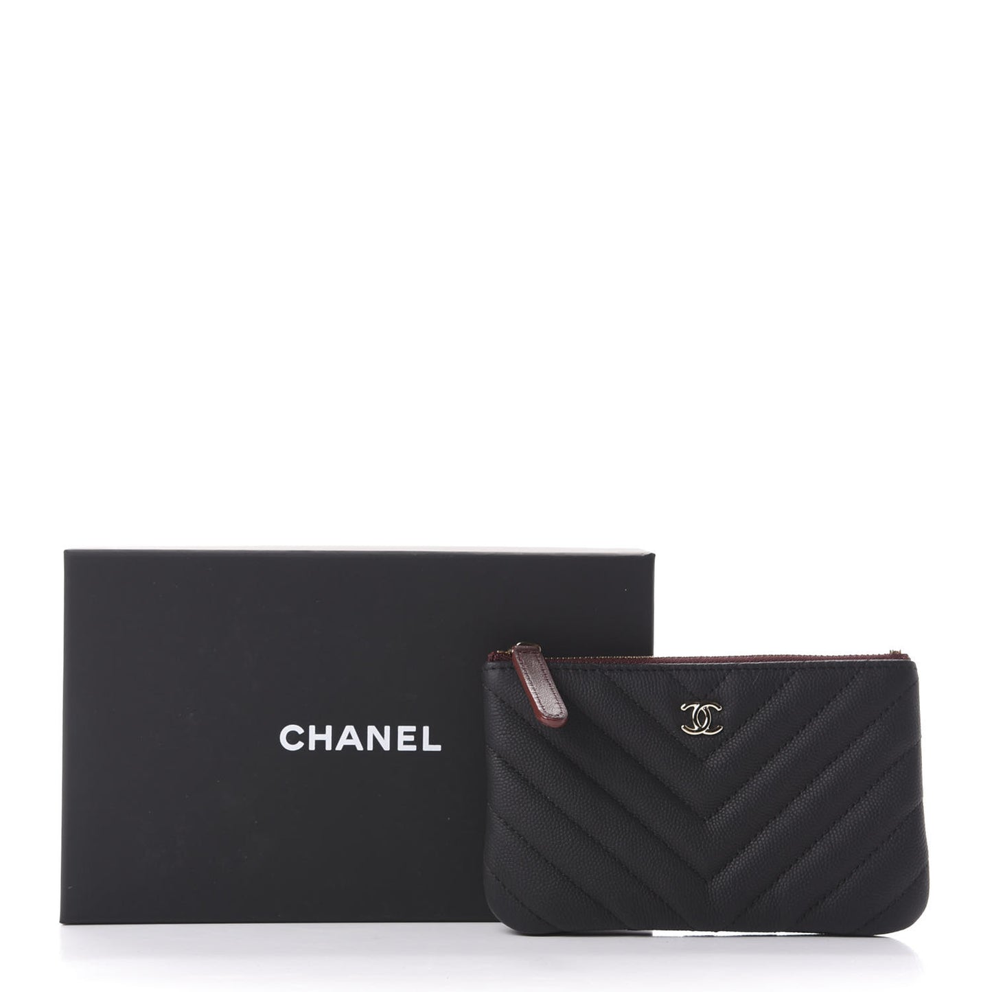 Caviar Chevron Quilted Small Cosmetic Case Black