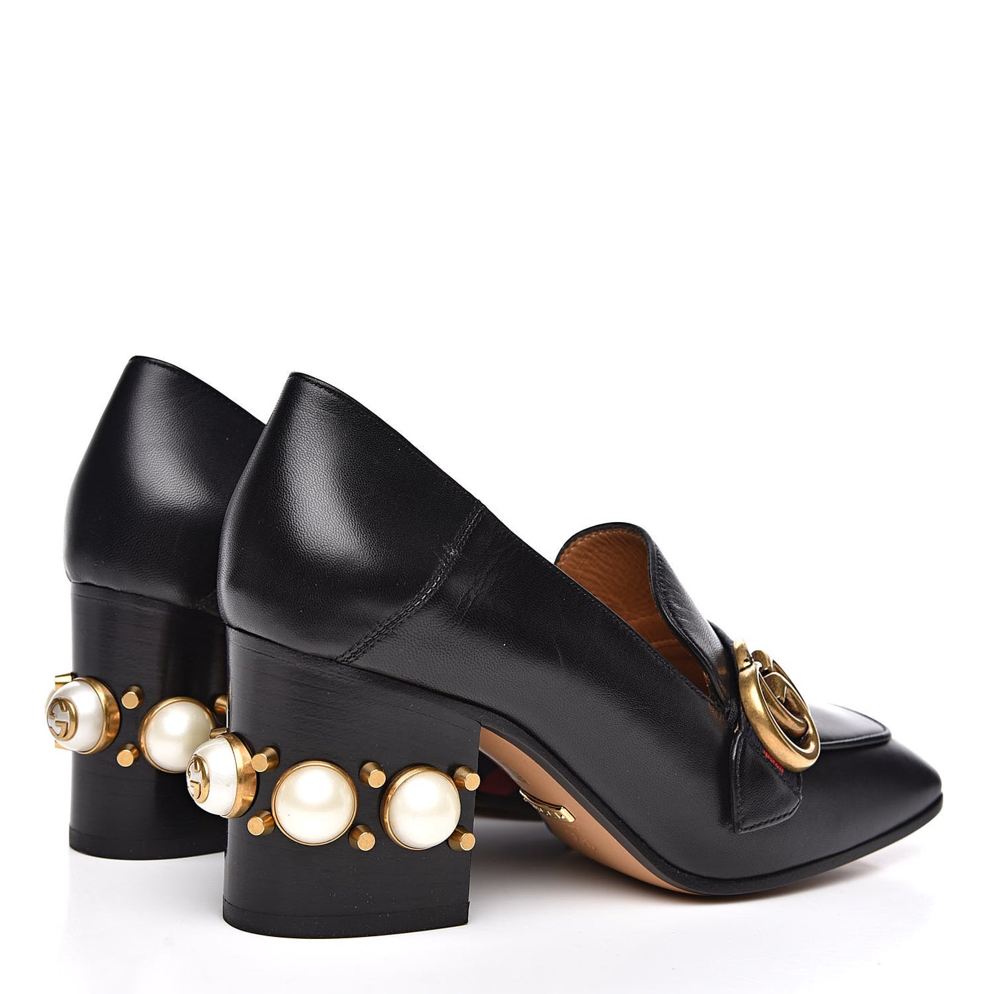Malaga Kid Web Pearl Embellished Peyton 75mm Loafer Pumps 35.5 Black