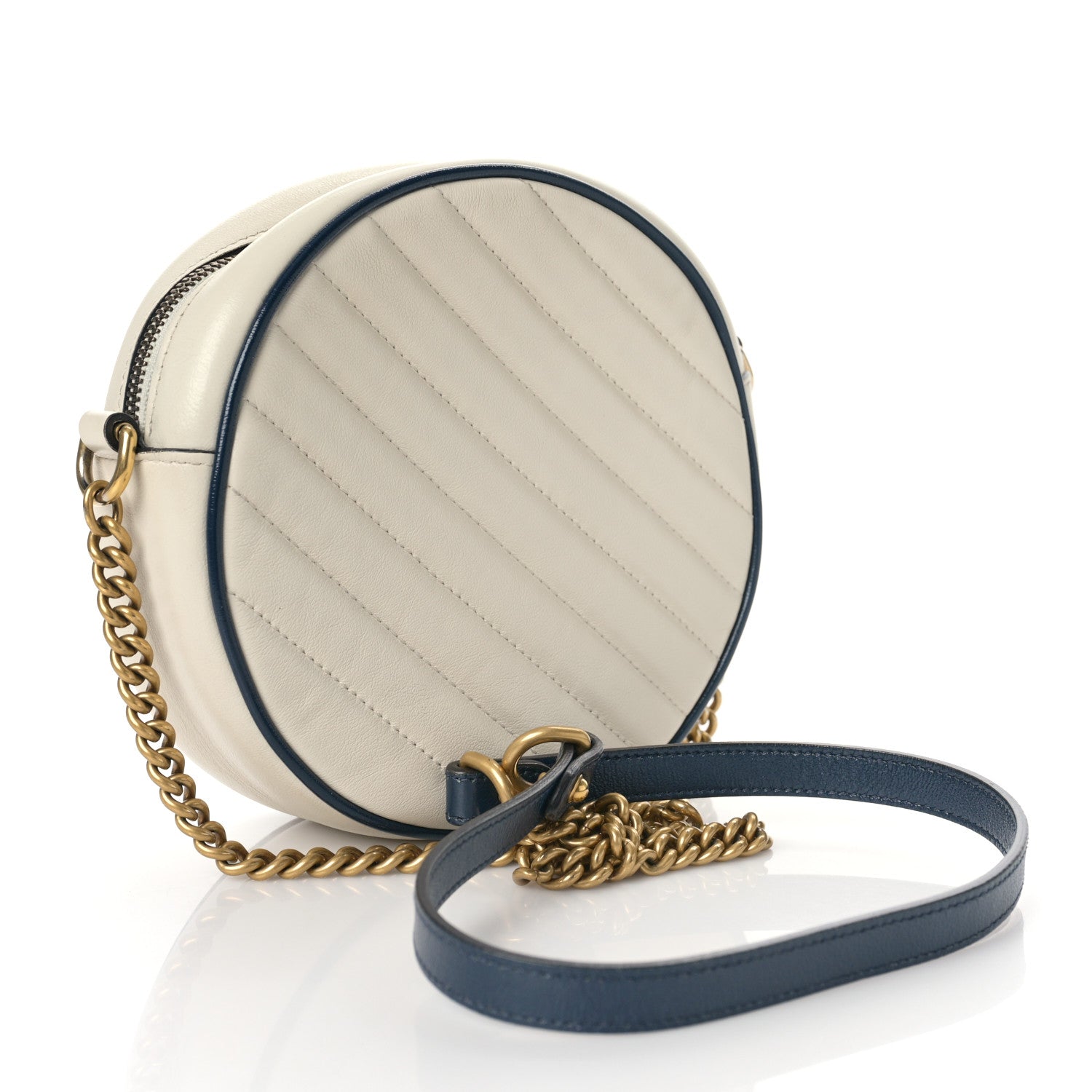 Gucci Azalea Calfskin Matelasse Diagonal Mini Torchon GG Marmont Round Shoulder Bag Mystic White Blue Agata 3 of 10