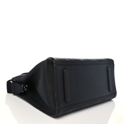 MCM Calfskin Ottoman Essential Visetos Medium Tote Bag Black 3 of 8