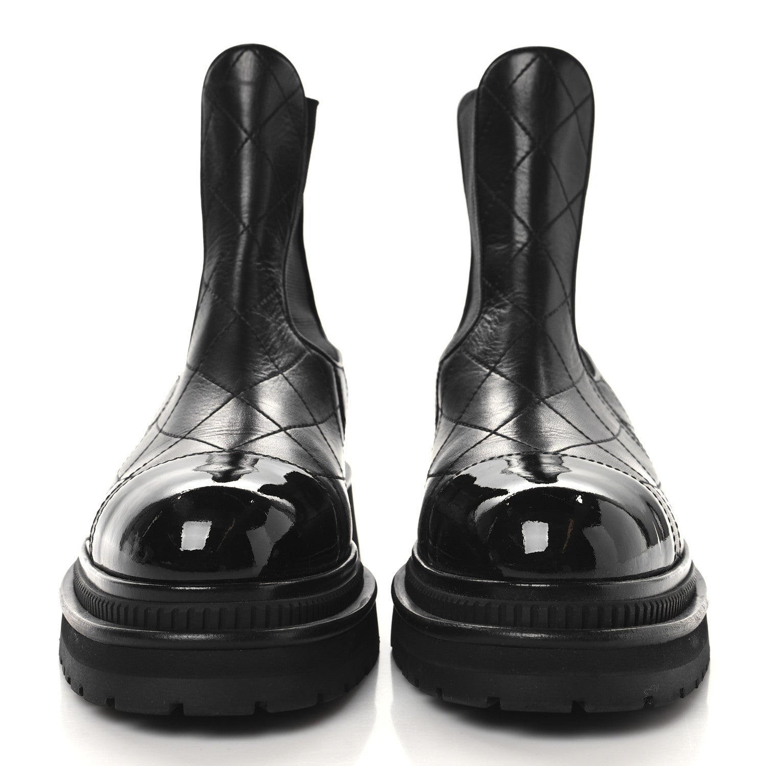 Chanel Calfskin Patent Cap Toe Quilted Short Boots 39 Black 3 of 9