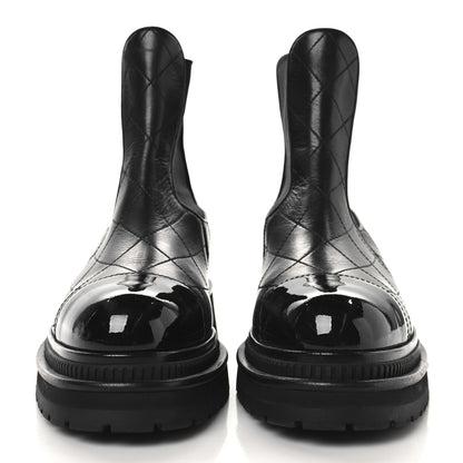 Chanel Calfskin Patent Cap Toe Quilted Short Boots 39 Black 3 of 9